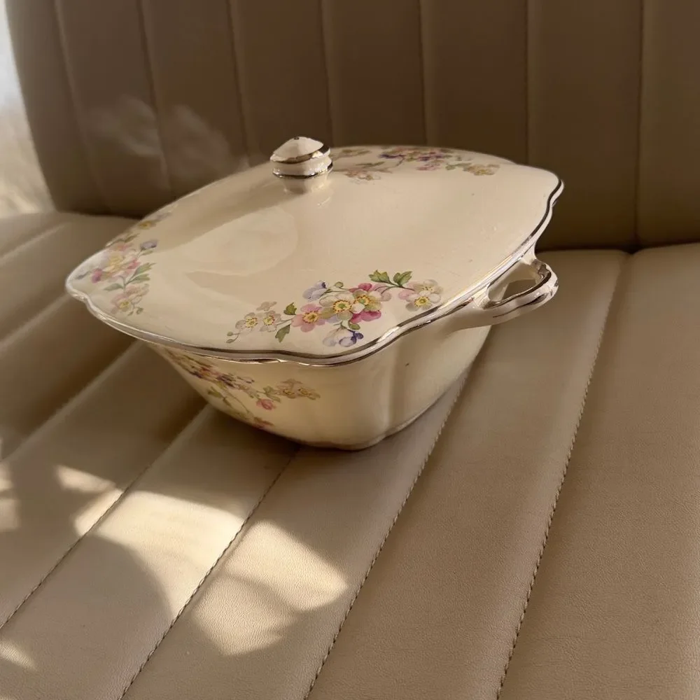 Vintage Paden City Pottery Regina pattern Floral Serving Dish with Lid
